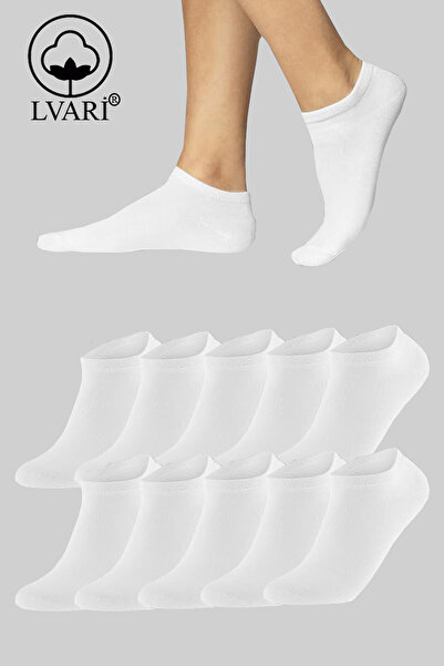 Lvari Unisex 10'lu Pamuklu Beyaz Patik Çorap – Kadın Erkek Terletmez