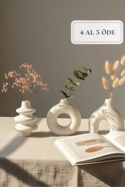 ZURİ DESİGN Modern Bohem Beton Biblo 3’lü Set – Dekoratif Minimal Set