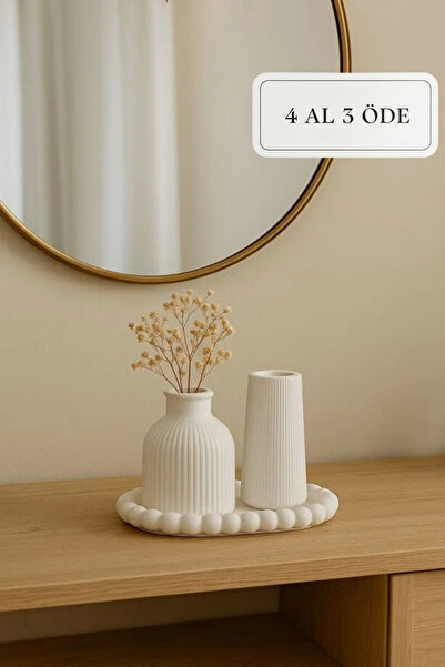 ZURİ DESİGN Beton Dekoratif Bohem Vazo Seti – 3’lü Modern Tasarım 10 x 10 x 20