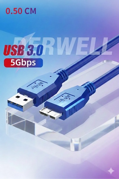 Derwell 50Cm Usb 3.0 Hdd Harddisk Kablosu Yüksek Hiz  USB 3.0 tip A Mikro B k...