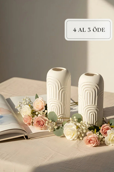 ZURİ DESİGN Bohem Desenli Beton Vazo 2’li Set – Dekoratif Modern Tasarım