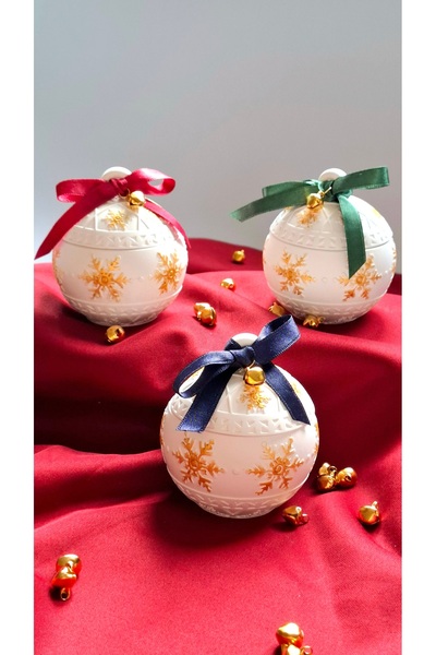 Lavinyum 3’lü Küre Takı Kutusu – Gold Detaylı Dekoratif Masa Üstü Set