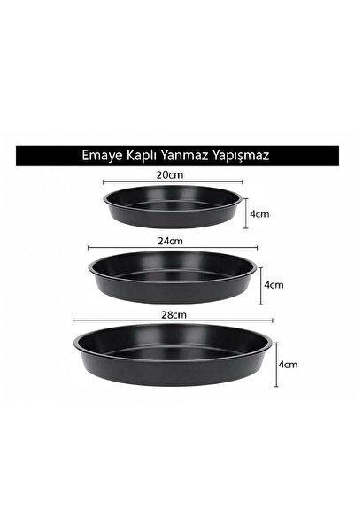 COOK-LAB 20-24-28 Cm 3'lü Siyah Parlak Emaye Yuvarlak Fırın Tepsi Seti