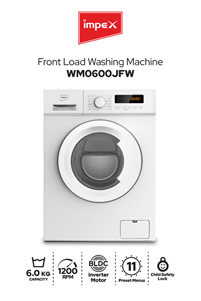 İMPEX غسالة ملابس أمامية التحميل سعة 6 كجم، 1200 دورة في الدقيقة، محرك BLDC ع...