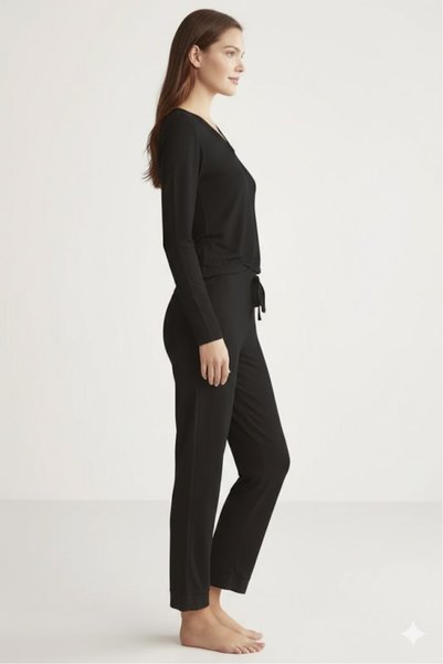 ALİN Alin 318 Soft Texture Long Sleeve Women's Pajamas Set Black