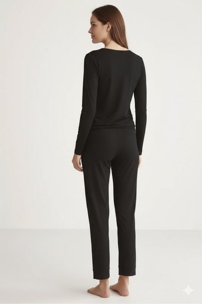 ALİN Alin 318 Soft Texture Long Sleeve Women's Pajamas Set Black
