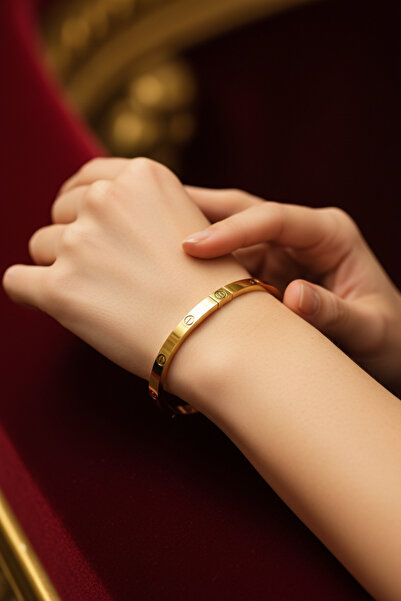 medoekonsept Altın Kaplama Çelik Kelepçe Kadın Bilezik – Vidalı Tasarım-Son 2...