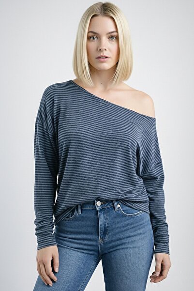 Şiir Μπλούζα και τοπ με μακριά μανίκια, με ρίγες, από μαλακό ύφασμα, φαρδιά λ...