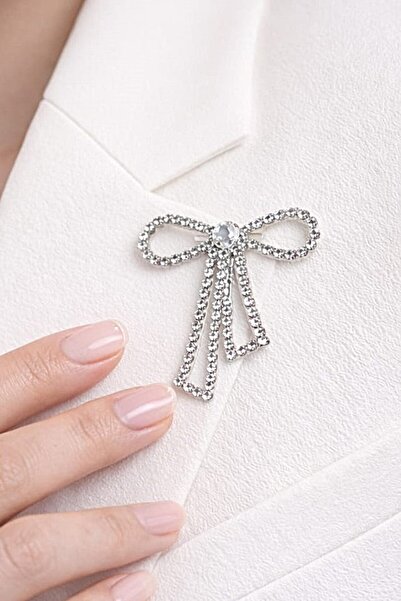 Furtek Aksesuar Sallantılı Fiyonk Kurdele Broş Zirkon Taşlı Hediyelik Takı