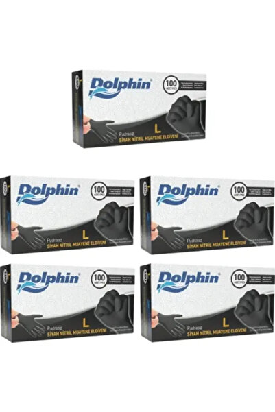Dolphin Siyah Çok Amaçlı Nitril Eldiven Pudrasız (l) 100lü Paket 5 Adet
