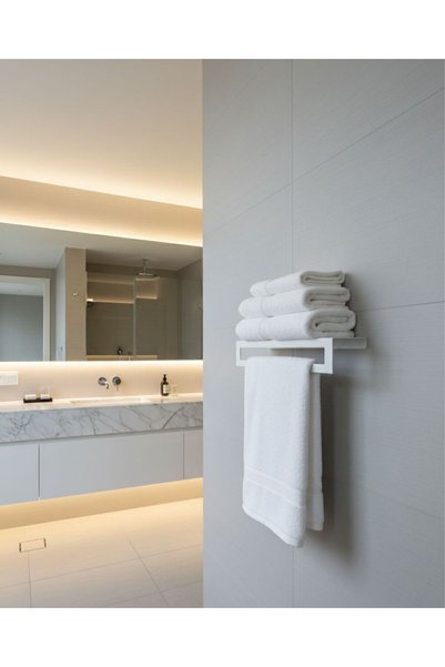 Dersel Dekor Modern Organizer Kitchen Wall Mounted Shelf with Towel Rack Metal Bathroom Shelf and Towel Holder