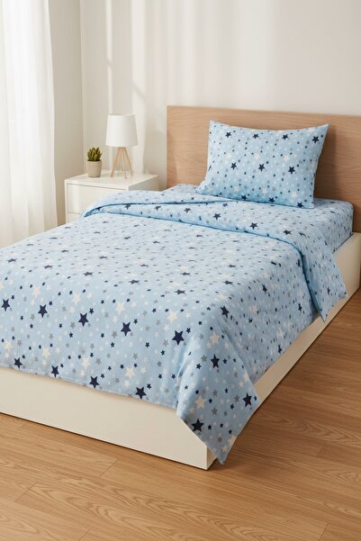 Gasel Home طقم غطاء لحاف فردي من القطن بنمط نجمة مع ملاءة مطاطية (مجهزة)