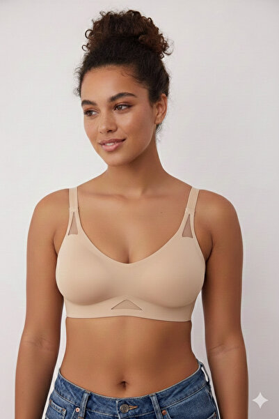 SWEETKORSE حمالة صدر بدون خياطة بتفاصيل شبكية مقطوعة بالليزر، مع وسادة قابلة ...