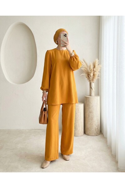 Modamorfo Σετ Παντελόνι και Μπλούζα Ayrobin Tunik 6712 - Μουσταρδί