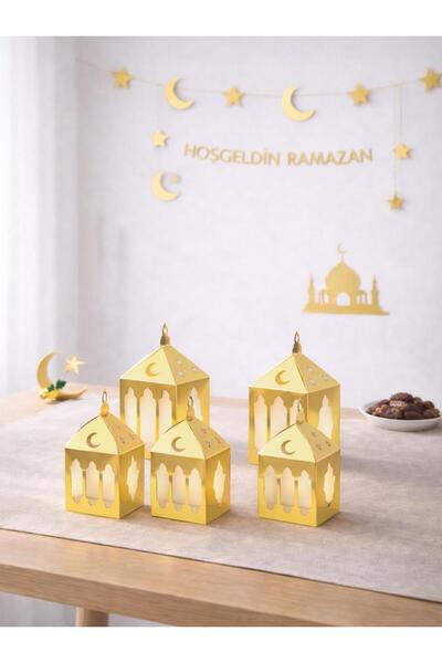 Parti Adresi Ramazan Ayı Temalı Kağıt Masa Üstü Dekor Süs Altın 5'li