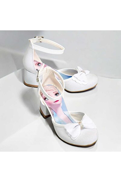 pediashoes Pantofi de prințesă cu toc confortabil, de culoare albă, pentru fete