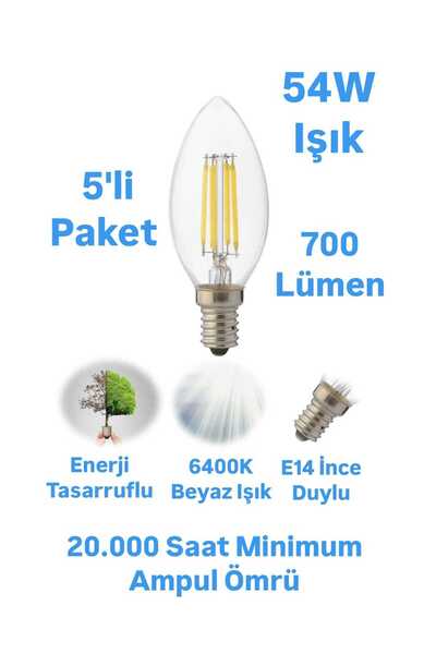 repplam 5'li Paket 6 Watt E14 Duylu Rustik Led Ampul Beyaz Işık Avize Ampulu ...