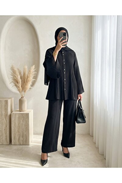 HİJABAYA Πλισέ Κοστούμι Κρεπ με Κουμπιά στο Γιακά