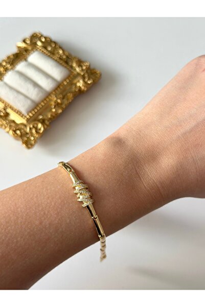 Charmist Çelik plaka kıvrım taşlı bileklik