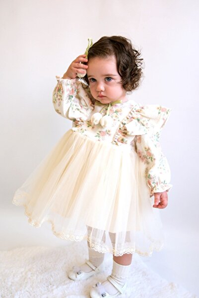 HAUSEkids 9-24 Months Fiori Macha Baby Girl Dress-Latte