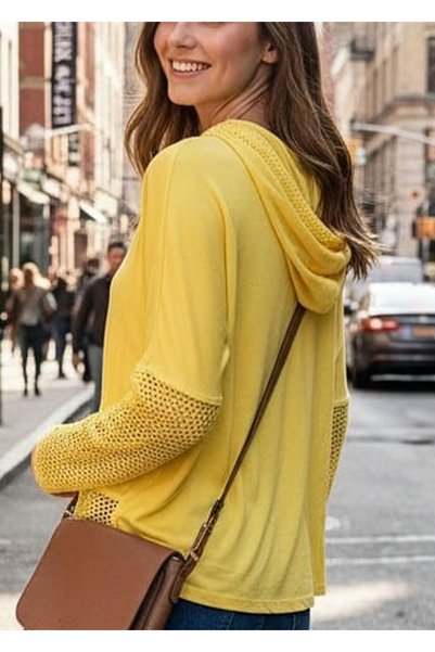 MONAMORE Women's Sleeveshooded Hem Mesh Asymmetric Reverse Stitching Washable Blouse
