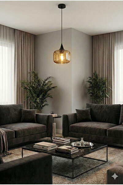 Luzmar Aydınlatma Bal Tuna Cam Avize BAL -FÜME Tonlu Modern Dekoratif Salon A...