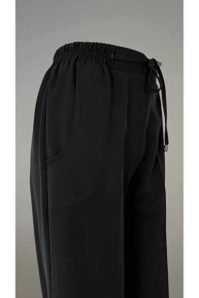 Taşpınar Butik Siyah Beli Lastikli Büyük Beden Likralı Boru Paça Pantolon