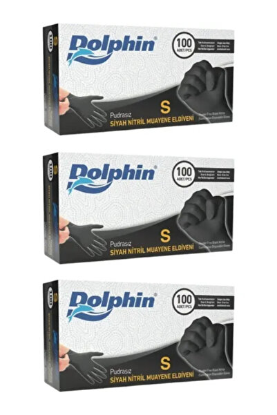 Dolphin Siyah Çok Amaçlı Nitril Eldiven Pudrasız (s) 100lü Paket 3 Adet