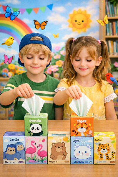 Modellino Mini Karakterli Mini Cep Mendil Renkli Desenli Yumuşak Kağıt Mendil...