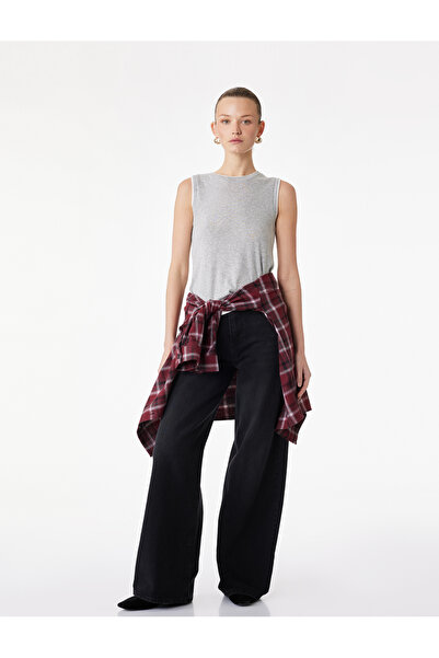 Koton Висококачествени памучни панталони с копчета и широки крачоли - Дънки с...