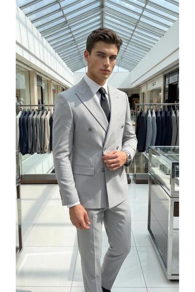 THE ROBUS بدلة رجالية من الليكرا بصدر مزدوج