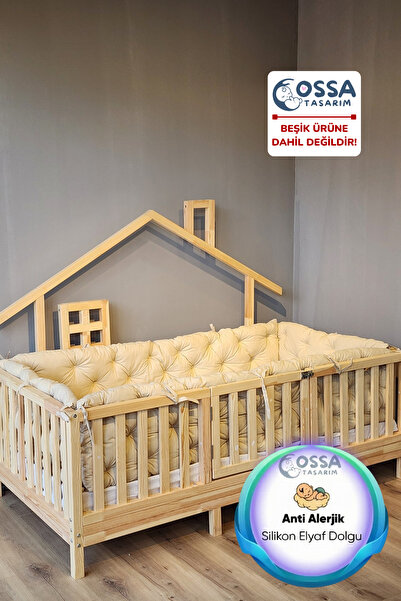 yasetex tasarım Montessori Yatak ve Beşik İçin 4 Kenar Koruma Seti Vanilya Rengi