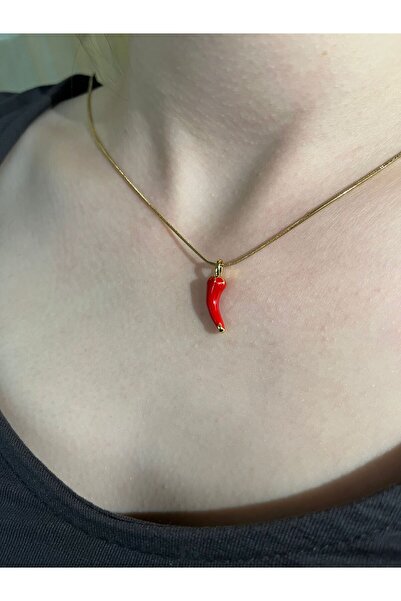 uyguntakıaksesuar قلادة الفلفل الأحمر بسلسلة ذهبية – رمز للحماية من العين الش...