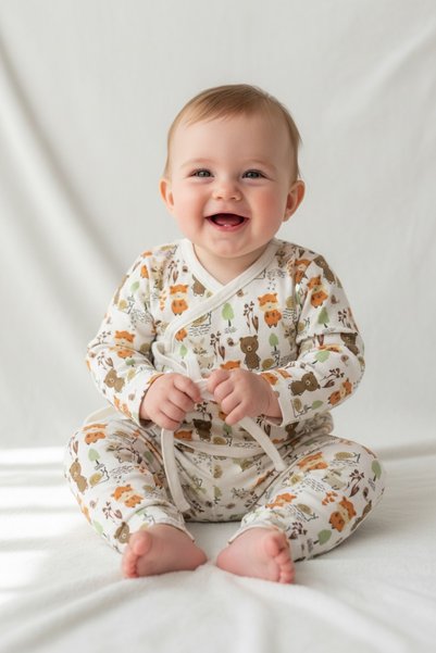 runbaby %100 Pamuklu Desenli 2'li Bebek Kimono Takımı