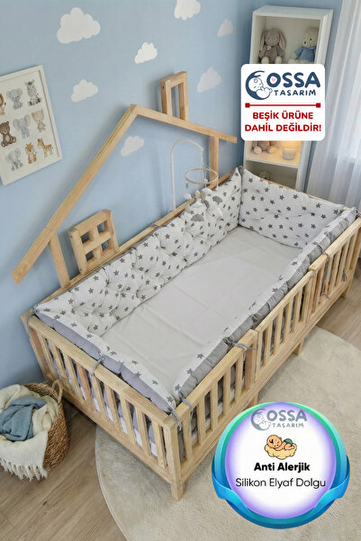 yasetex tasarım Montessori Yatak ve Beşik İçin 4 Kenar Koruma Seti Yıldız Des...