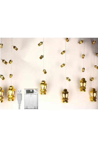 Other 3m LED Ramadan Light Curtain - 40 Gold Lanterns (USB & Battery) - Warm ...