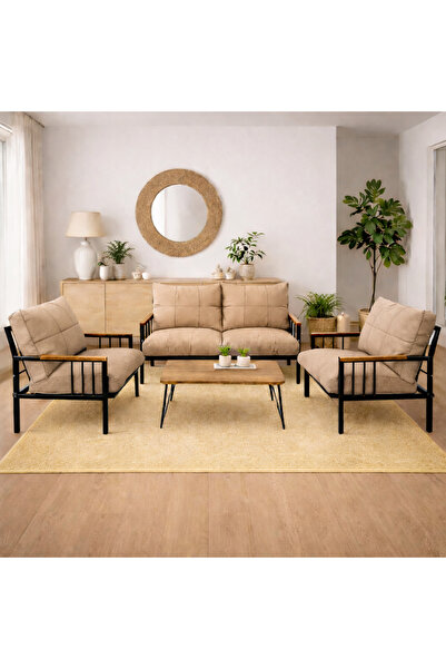 UFUK HOME Milas 211 Sehpalı Açık Kahve Fermuarlı Bahçe Balkon Takımı, Cafe, S...