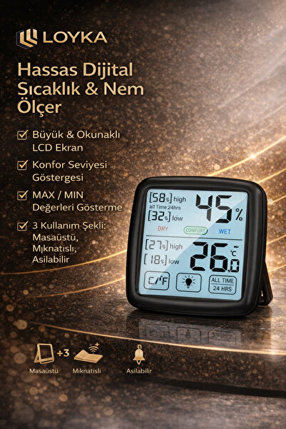 EMG HIRDAVAT Premium Dokunmatik Sıcaklık ve Nem Ölçer Oda Isı Ölçer Termometr...