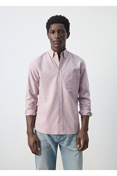 MANGO Man %100 pamuklu çizgili regular fit Oxford gömlek