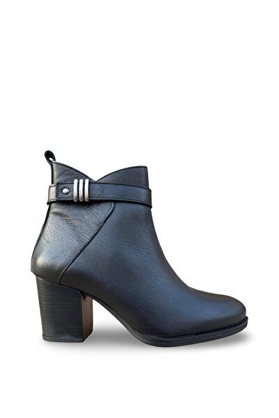 Castle Black حذاء نسائي بكعب أسود من الجلد الطبيعي موديل C86608-1 - حافي القدمين