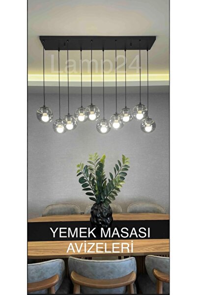 Lamp24 Dali Serisi 10’lu Füme Glop Camlı Yemek Masası Avizesi