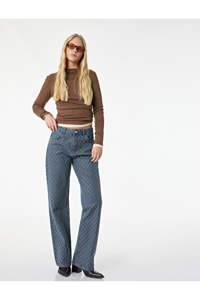 Koton Pantaloni din denim cu buzunare, croială dreaptă, lungi, cu aplicații d...