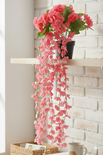 Ekozi Home SAKSIDA Yapay Sarkan Bitki Ortanca 6 Dal 60 Cm Fuşya