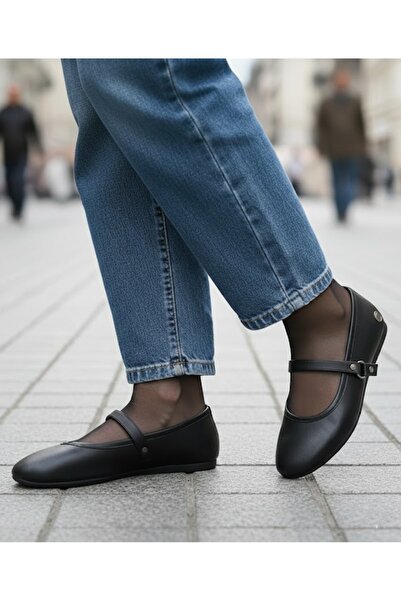 Mammamia Kadın Deri Babet Ayakkabı - Siyah Renk - Yan Halkalı - D25YA-7100