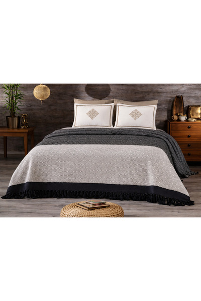 Siyah Çözgü Yatak Örtüsü ve Koltuk Örtüsü- Çift Kişilik 200 X 250 cm, 1200gr,Yumuşak, Dekoratif Pike