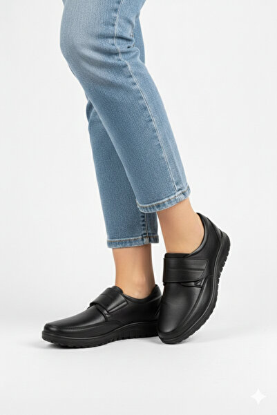 Tamdabu Ayakkabı حذاء نسائي مريح يوميًا من الجلد الأسود الأصلي مناسب للكعب ال...