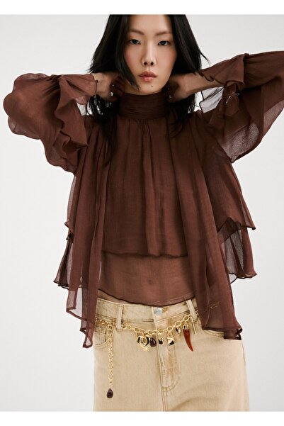 MANGO Woman Fırfırlı yüksek yakalı bluz