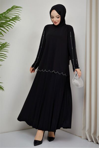 modamira Kadın Siyah Sandy Özel Tasarım Tarz Taş Detaylı Davet Anne Piliseli ...