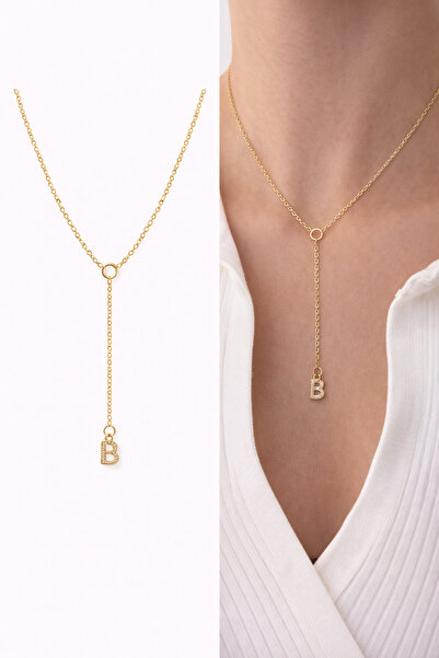 Arsaley Collection Taşlı Harf Charm Altın Kaplama Y Dekolte Gold Kadın Kolye ...