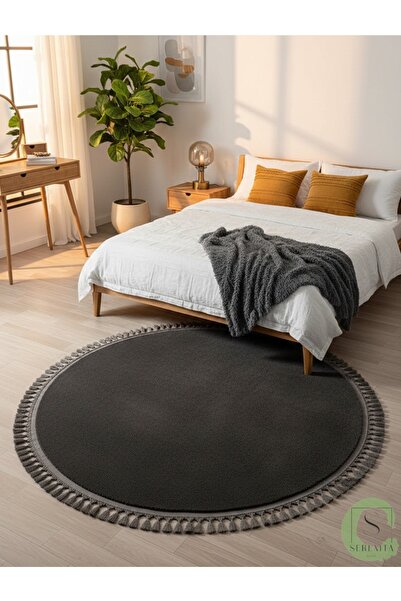 SerenitaHome Post/Peluş Antirasit Yuvarlak Saçaklı Halı Yıkanabilir Kaymaz Ta...